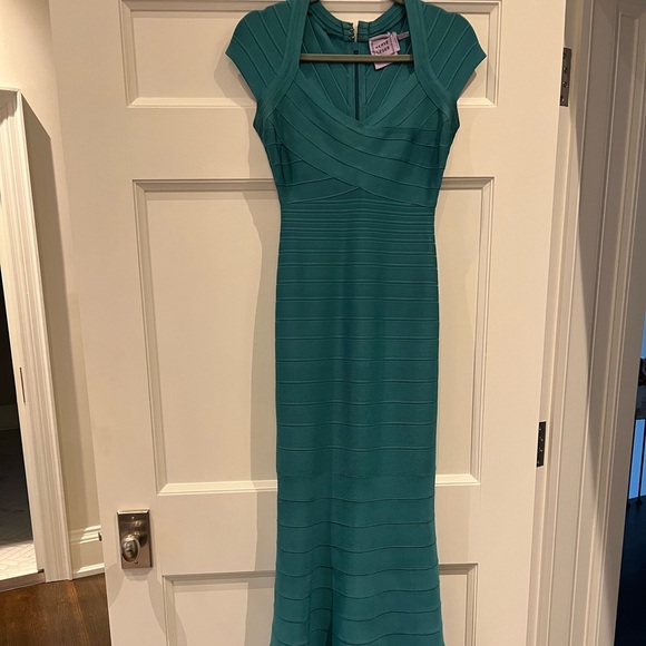 Herve leger teal long gown - Picture 2 of 4